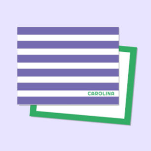 Cartão De Notas Listras Preppy Roxo e Verde Brilhante Fofo Menina
