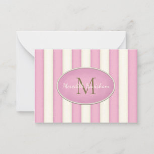 Cartão De Notas Listras Rosa e Creme em Bronze Monograma Personali