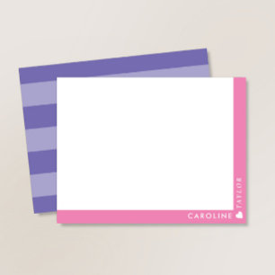 Cartão De Notas Listras Roxas Rosa Elegante Fofo Personalizado Fem