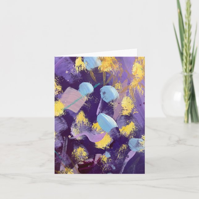 Cartão De Notas Lively purple, blue, and yellow abstract art (Frente)