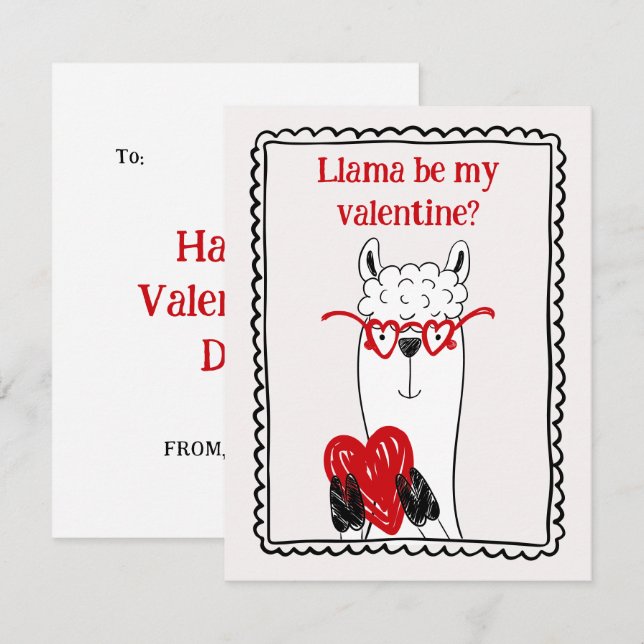 Cartão De Notas Llama By My Valentine Funny Kids Valentine's Day (Frente/Verso)
