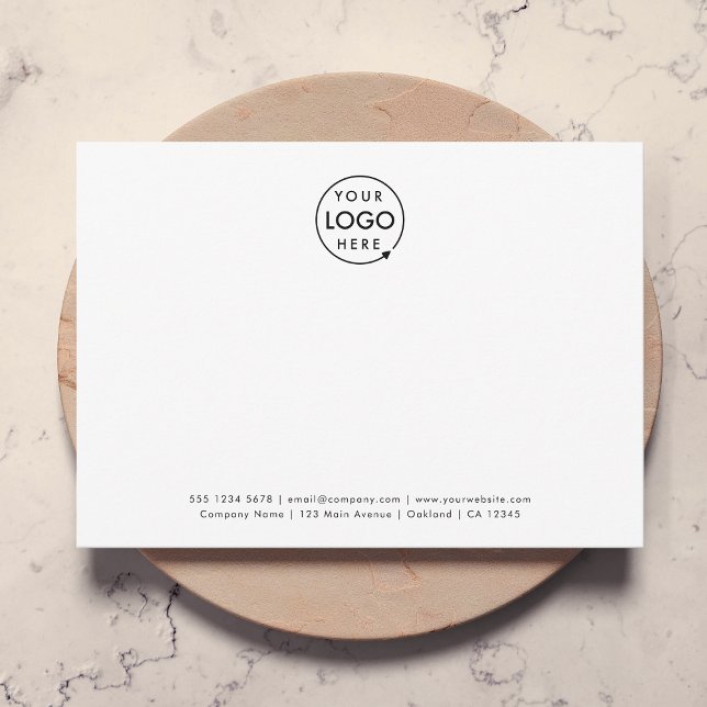 Cartão De Notas Logotipo comercial | Branco profissional mínimo (Modern minimalist horizontal business branded note card by Guava - clean, simple, and professional.)
