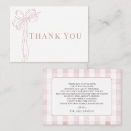 Cartão De Notas Long Pink Bow Ribbon Girl Baby Shower Thank You