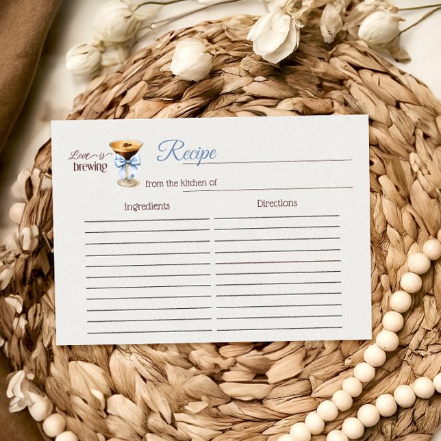 Cartão De Notas Love is Brewing Bow Coffee Bridal Shower Recipe (Criador carregado)