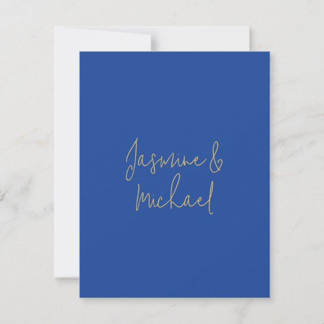 Cartão De Notas Lovely Chic Calligraphy Couple Names Blue & Gold (Frente)