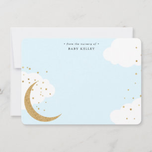 Cartão De Notas Lua e estrelas, Baby Blue Personalizado Flat