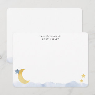 Cartão De Notas Lua e Estrelas, Personalizado Flat Aquarela Azul