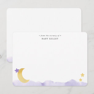 Cartão De Notas Lua e Estrelas Roxo Aquarela Personalizado Flat