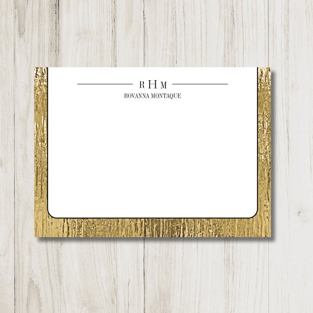 Cartão De Notas Luxury Gold Black Texture Lined Name Three Initial (Criador carregado)