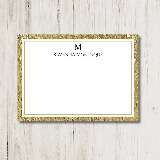Cartão De Notas Luxury Gold Texture Border Black Monogram Script (Criador carregado)