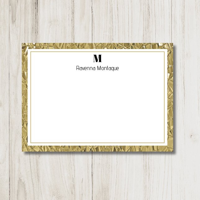 Cartão De Notas Luxury Gold Texture Border Black Monogram Script (Criador carregado)