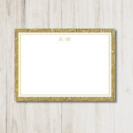 Cartão De Notas Luxury Gold Texture Border Simple Initial Script