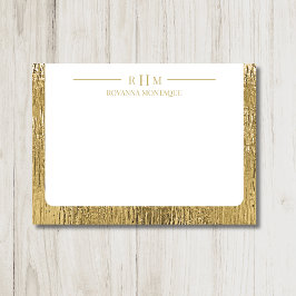 Cartão De Notas Luxury Gold Texture Lined Name Three Monogram