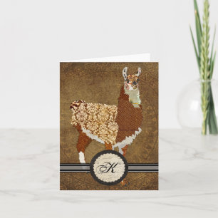Cartão De Notas Luxury Llama Monogram Notecard