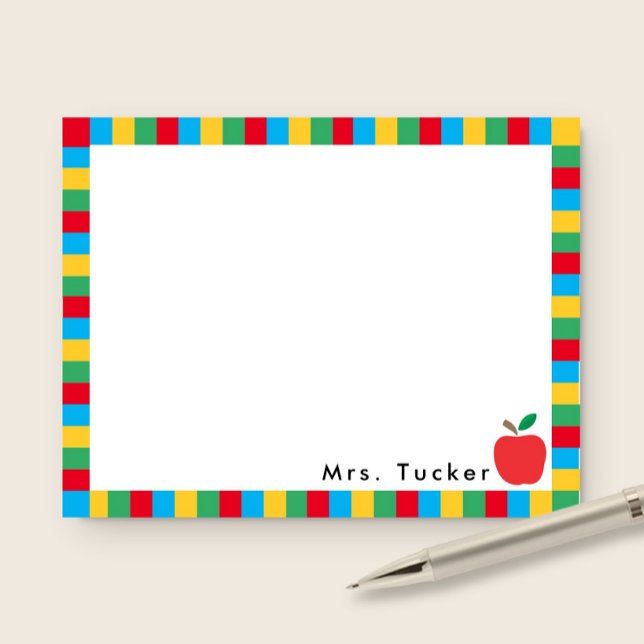 Cartão De Notas Maçã e Blocos Coloridos Papelaria de Professora Fo (Criador carregado)