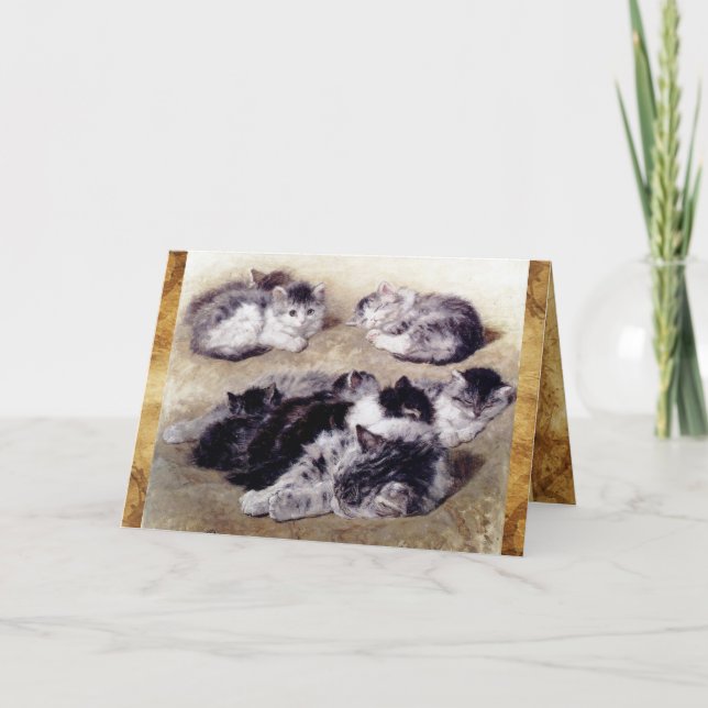 CARTÃO DE NOTAS MÃE CAT COM BURAME DE PAPEL DE KITTENS (Frente)