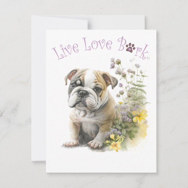 Cartão De Notas Mãe de Bulldog Floral (Frente)