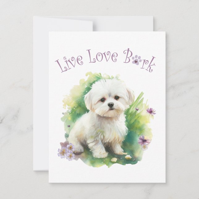 Cartão De Notas Mãe de Cachorro Bichon Floral (Frente)