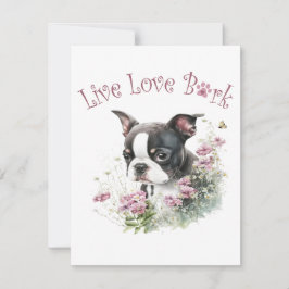 Cartão De Notas Mãe de Cachorro Boston Terrier Floral