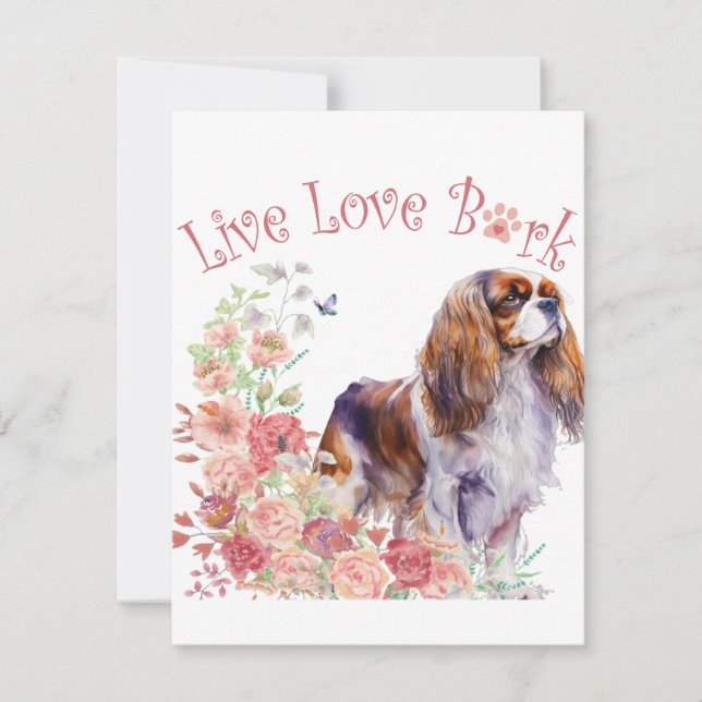 Cartão De Notas Mãe de Cachorro Cavalier King Charles Spaniel Flor (Frente)