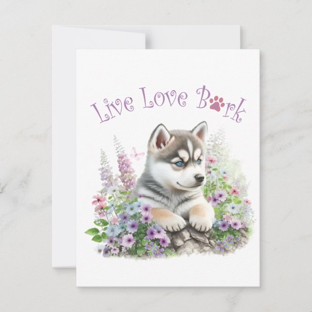 Cartão De Notas Mãe de Cachorro Husky Floral (Frente)