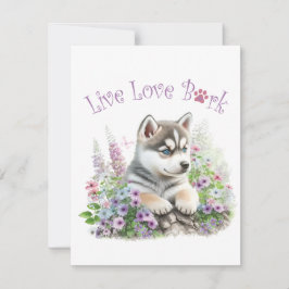 Cartão De Notas Mãe de Cachorro Husky Floral
