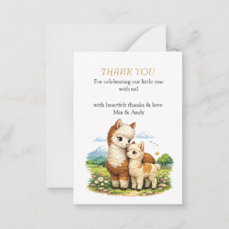 Cartão De Notas Mãe e Bebê de Alpaca Adoráveis Obrigado