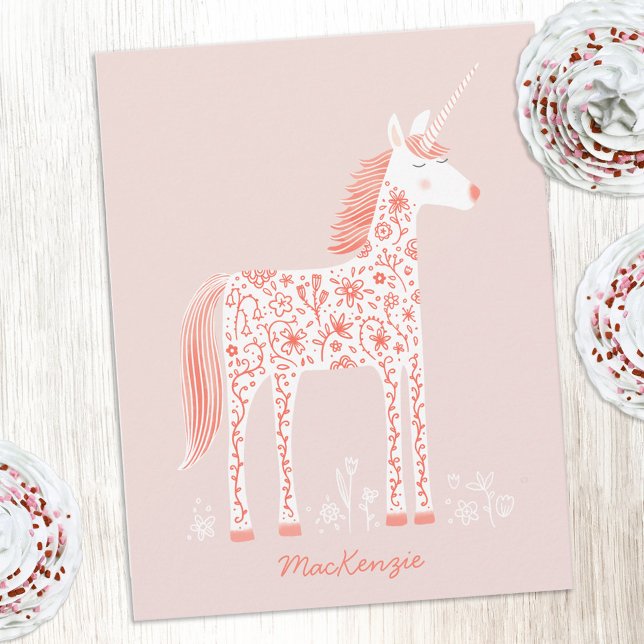 Cartão De Notas Magical Unicorn Blush Pink Personalized Name (Magical Unicorn pretty pink personalized custom name or text notecards)