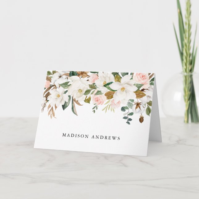 Cartão De Notas Magnolias brancas de aquarela personalizadas (Frente)