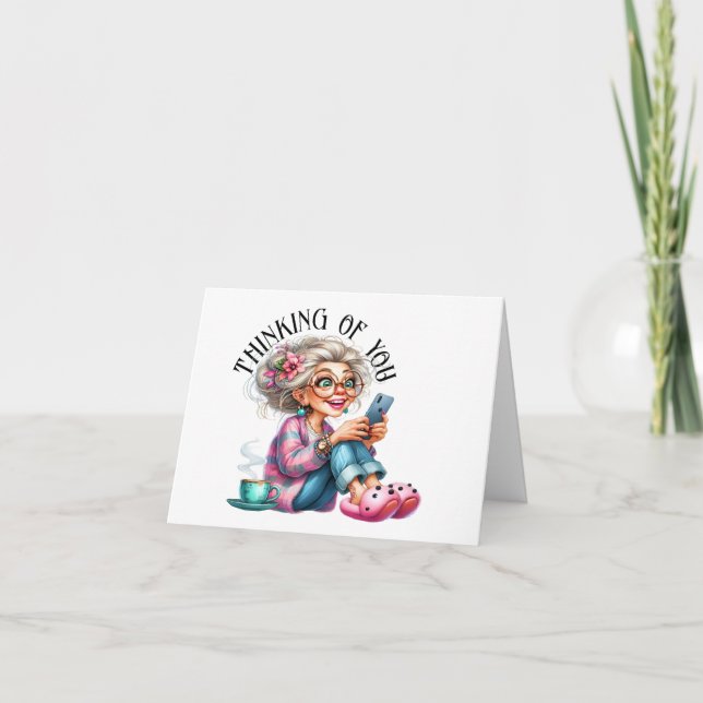 Cartão De Notas Mais velho Divertido Com Telefone Celular Versão 2 (Frente)