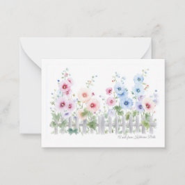 Cartão De Notas Malvarisas & Cerca de Madeira Rústica Aquarela Pla