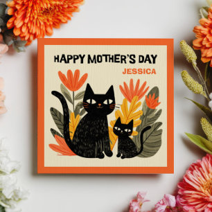 Cartão De Notas Mama Gata Preta & Gatinhas Floral Feliz Dia das Mã