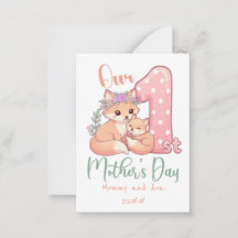 Mamãe e Bebê Raposa Rosa 1º Dia das Mães