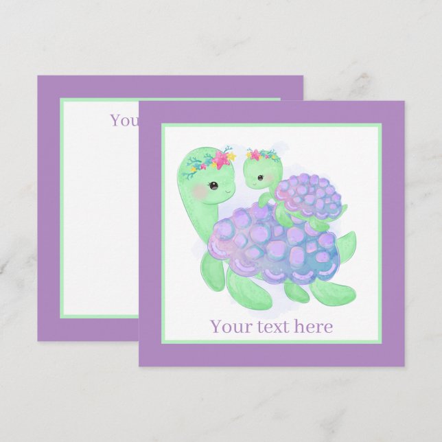 Cartão De Notas mamãe e tartaruga-do-mar (Frente/Verso)