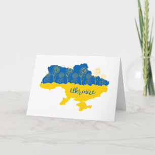 Cartão De Notas Mapa da Ucrânia com girassol e bandeira ucraniana