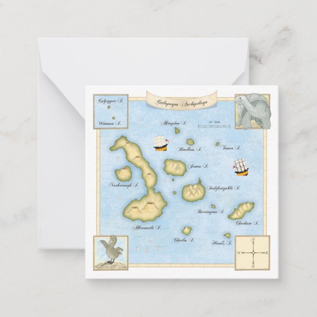 Cartão De Notas Mapa das Ilhas Galápagos com quadro de Ornamentado (Frente)