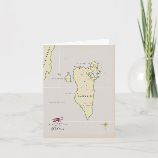 Cartão De Notas Mapa Ilustrado do Bahrein (Frente)