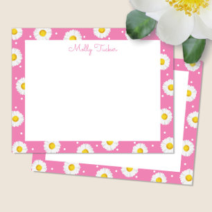 Cartão De Notas Margaridas Elegantes Aquarela Floral Rosa e Amarel