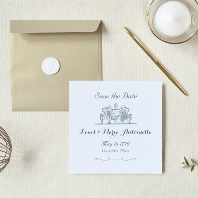 Cartão De Notas Marie Antoinette Rococo Dusty Blue Salve a data (Criador carregado)