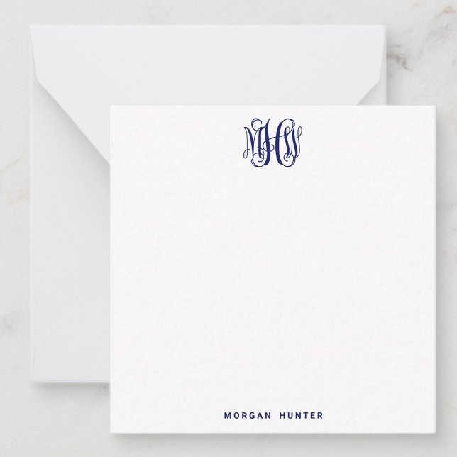 Cartão De Notas Marinha 3 Roteiro Inicial de Vinha Monograma DIY B (Criador carregado)
