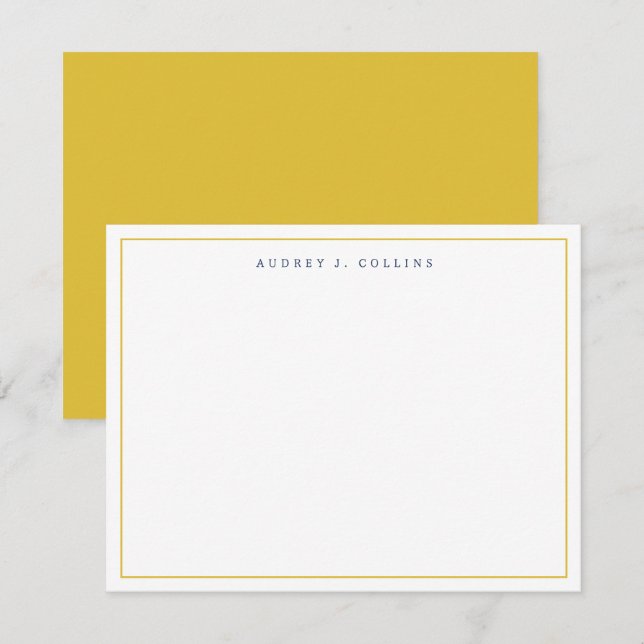 Cartão De Notas Marinho Azul Dourado Monograma Monograma com Estil (Frente/Verso)