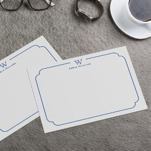 Cartão De Notas Marinho Azul Família Quic Monograma Quadro do Orna