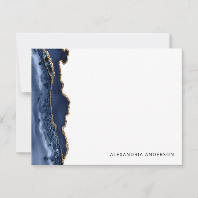 Cartão De Notas Marinho de Agitação Moderna - Grelha de Mármore Az (Frente)