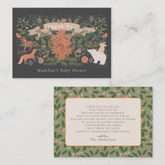 Cartão De Notas Marinho de folhagem de inverno Obrigado (Frente/Verso)