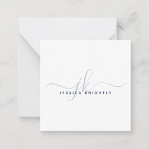 Cartão De Notas Marinho de Iniciais de Script Elegante do Monogram