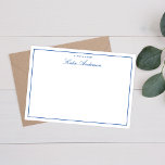 Cartão De Notas Marinho de Script Clássico Mínimo Elegante Azul<br><div class="desc">Um cartão de nota minimalista elegante e clássico de tipografia escrita em marinho azul e branco.</div>