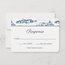 Cartão De Notas Marinho de Toile Chattanooga e RSVP Branco