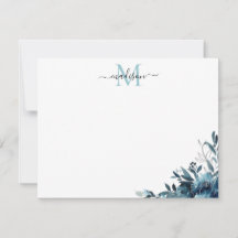 Marinho Floral Azul Rosa de Aquarela Monograma