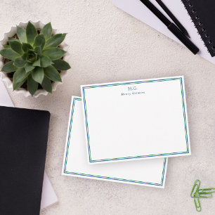 Cartão De Notas Marinho Verde Azul Monograma