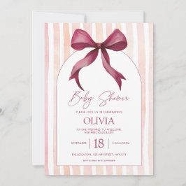 Cartão De Notas Maroon and Pink Bow Watercolor Baby Shower Invite